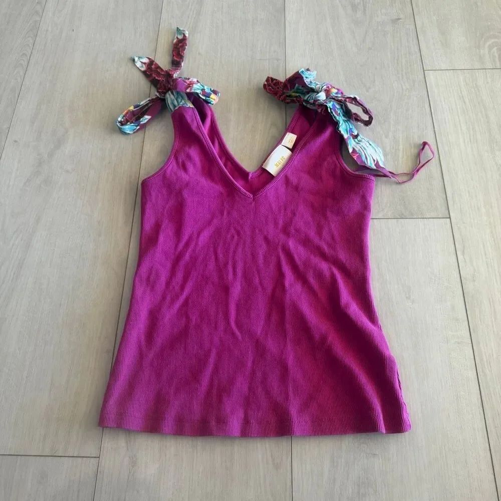 Maeve Anthropolgie Womens Top Sleeveless Plunge Tie Sleeves Bow Tie Tank Pink si